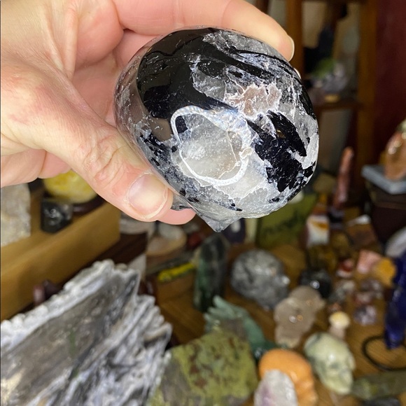 Insanely Dense Black Tourmalated Quartz Skull Carving - Picture 6 of 7